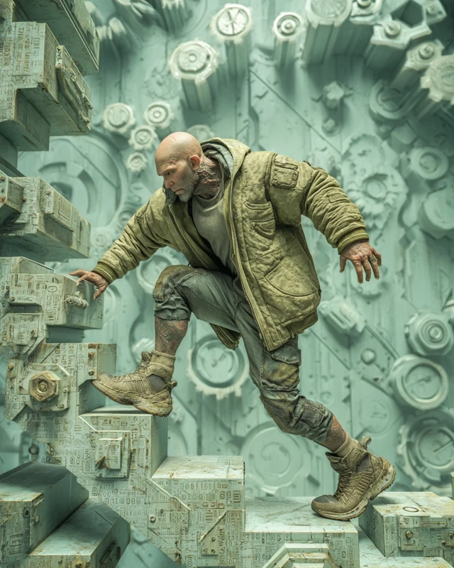 Mechanical Parkour Dave Bautista Style CGI Render