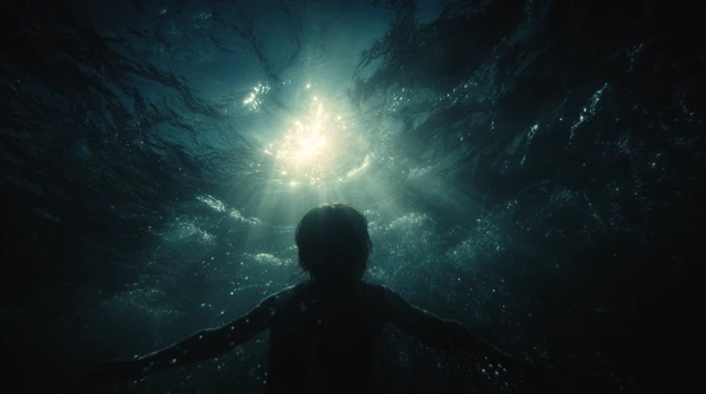 Underwater Scene Boy Floating Golden Hour
