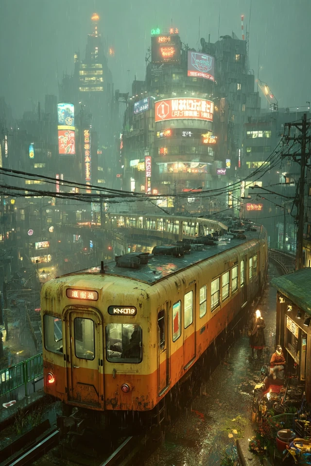 Cyberpunk Tokyo Rainy Night Cityscape