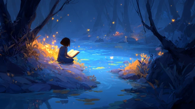 Princess Reading in Enchanted Forest Illustration