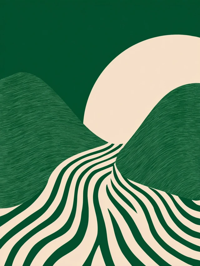 Abstract Landscape Green Hills Beige Minimalist