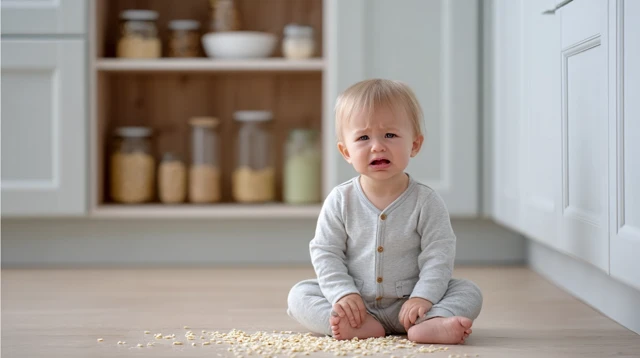 Crying Baby in Kitchen Chaos