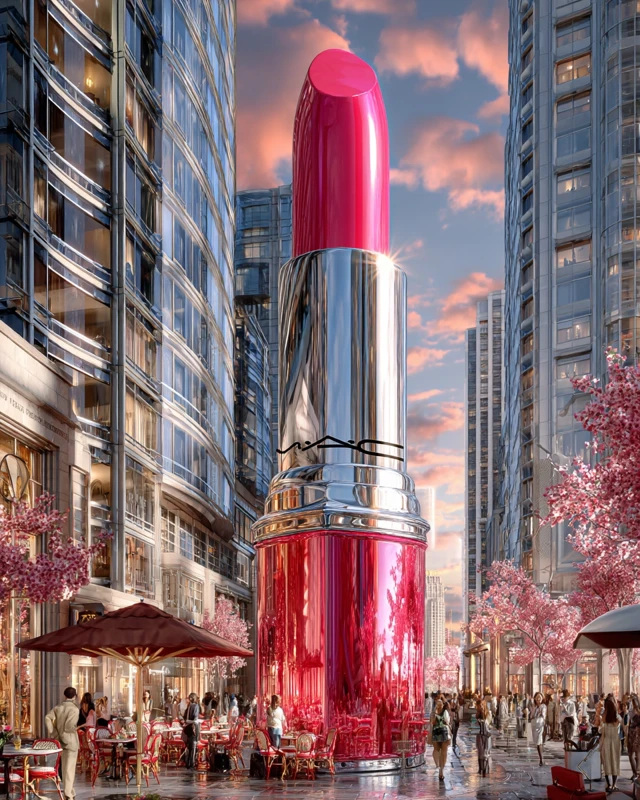 Giant Lipstick Cityscape Surreal Urban Fashion