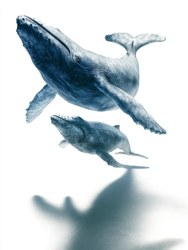 Blue Whale Mother and Calf Realistic 3D Art