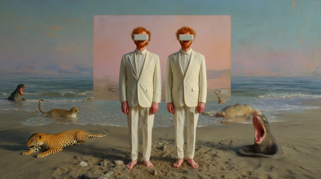 Symmetrical Men Beach Painting VR Glasses