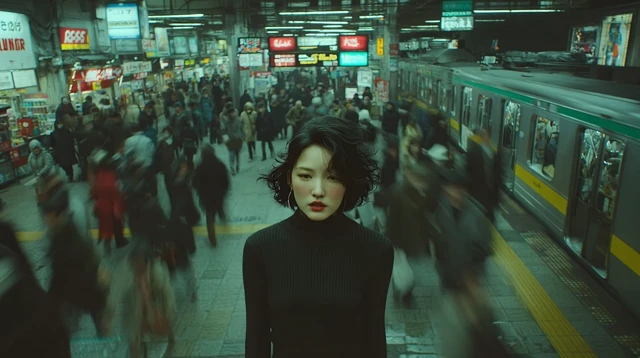 Tokyo Subway Platform Woman in Black