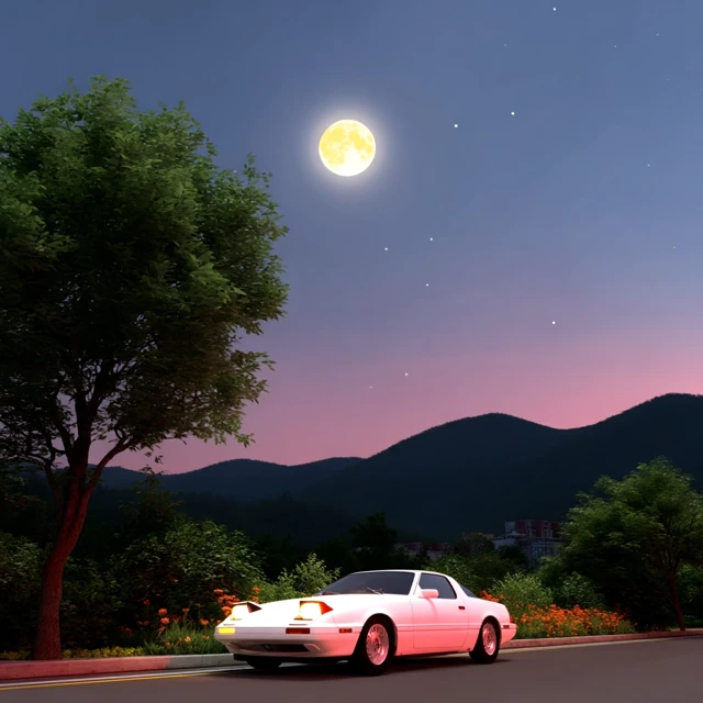Synthwave Car Under the Moon 35mm Photo