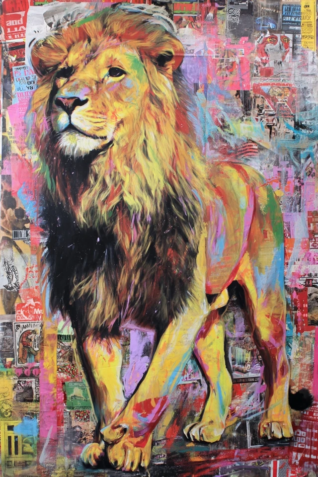 Colorful Lion Street Art: Pop Culture Graffiti Painting