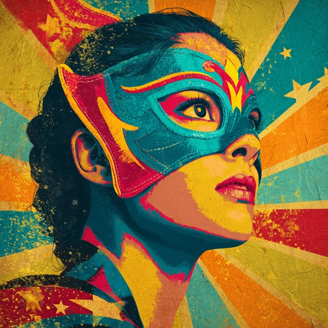 Luchador Mask Art Colorful Illustration of a Woman