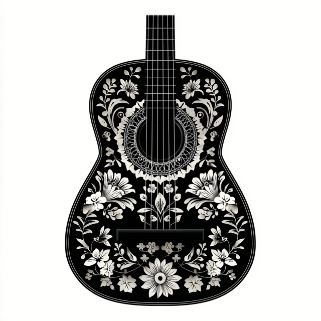 Mexican Guitarist Silhouette Black and White