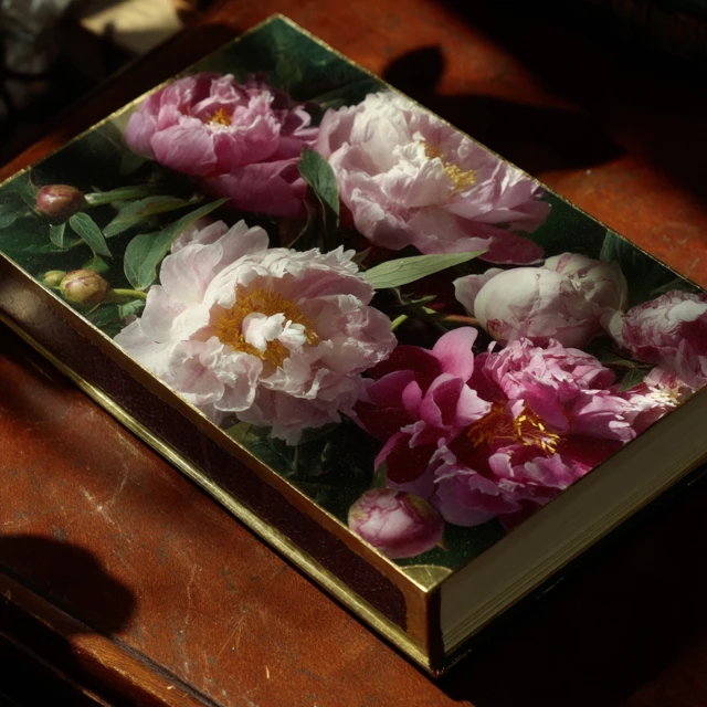 Vintage Notebook with Peonies Photographic Art