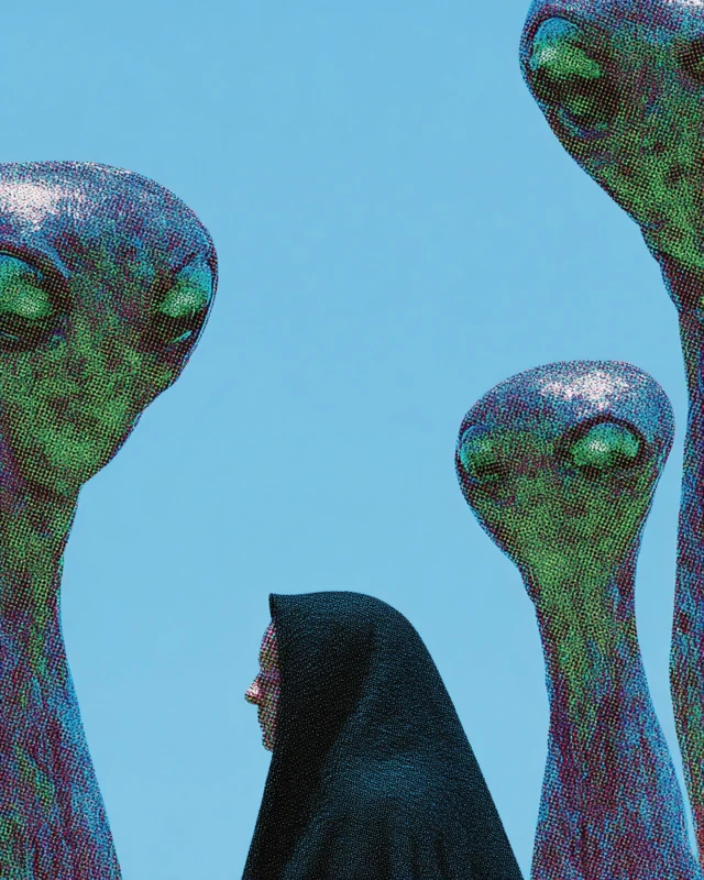 Mysterious Woman with Aliens Michael Whelan Style