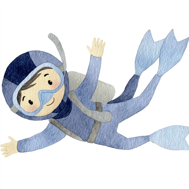 Cute Watercolor Scuba Diver Clip Art