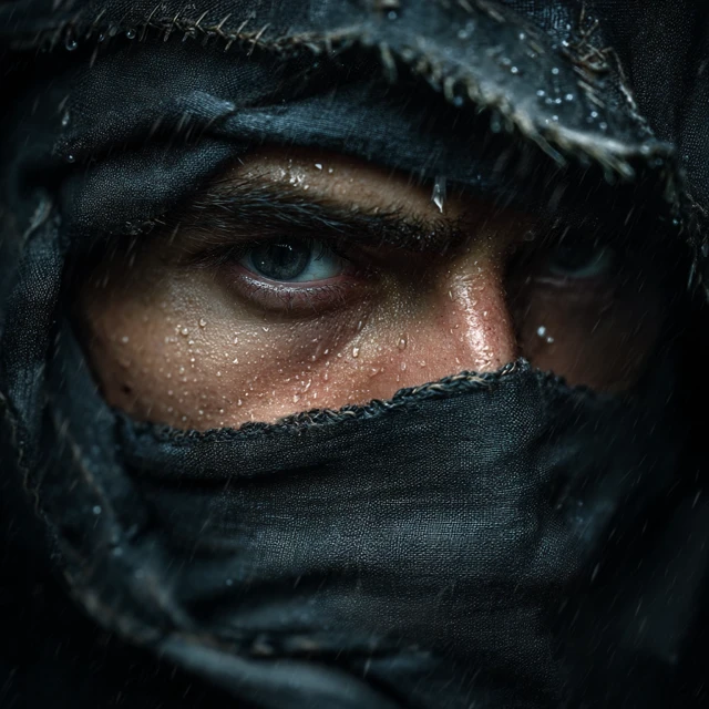 Ninja Warrior Portrait Rainy Weather Dramatic