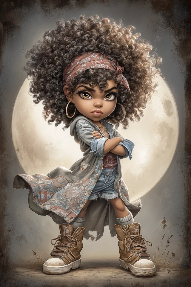 Black Girl Caricature Art Dynamic Pose Tiago Hoisel