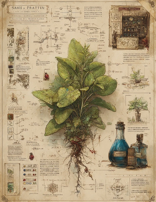 Fantasy Herbalist Sketch of Sage Plant