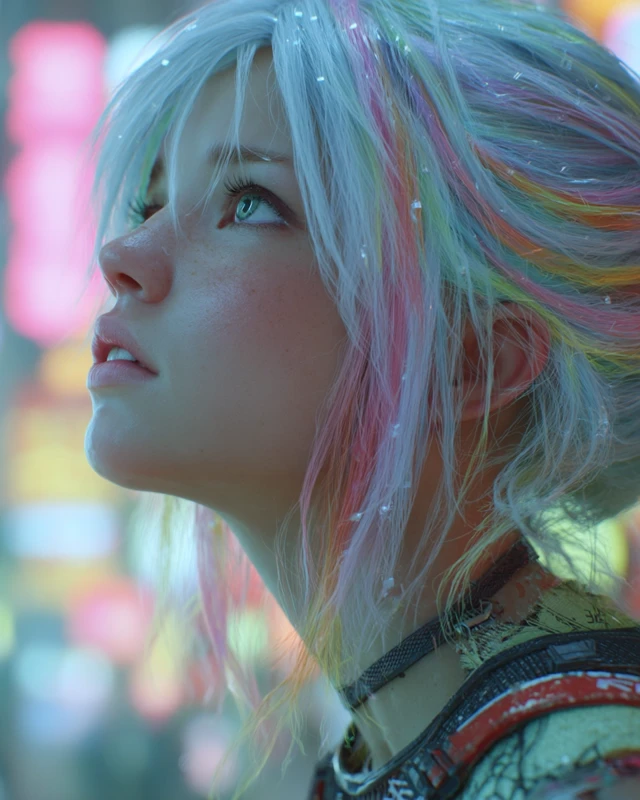 Cyberpunk Girl Portrait Pastel Hair and Eyes