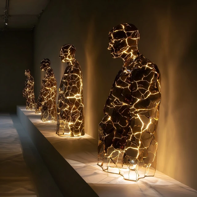 Kintsugi Sculptures in a Museum Art Exhibition