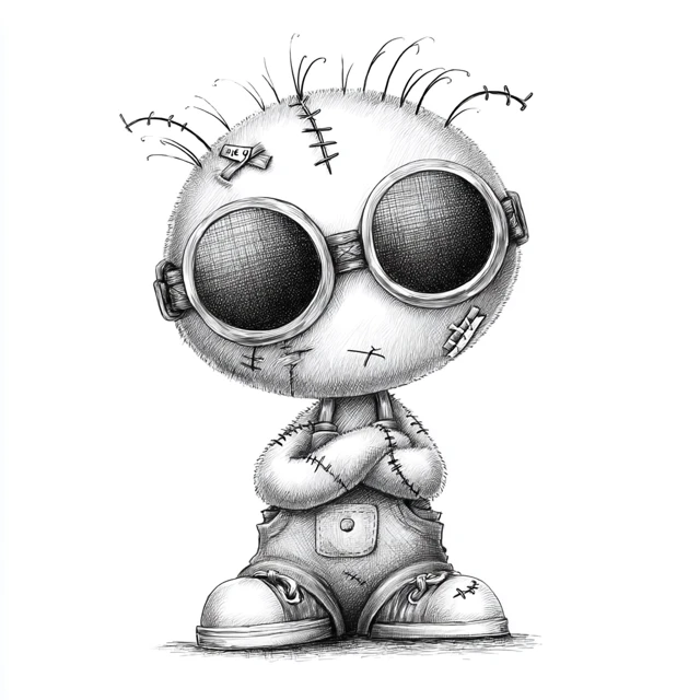 Cute Cartoon Character with Stitches