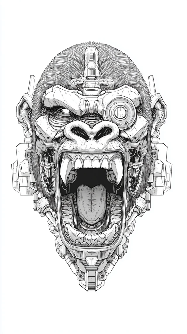 Cybernetic Gorilla Roaring Illustration