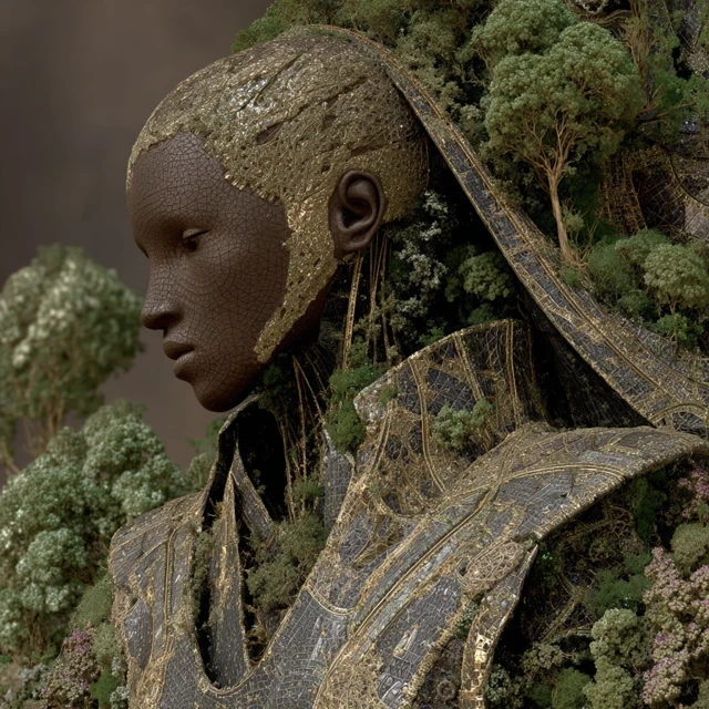 Fractal Android Woman Nature Connection GAN Art
