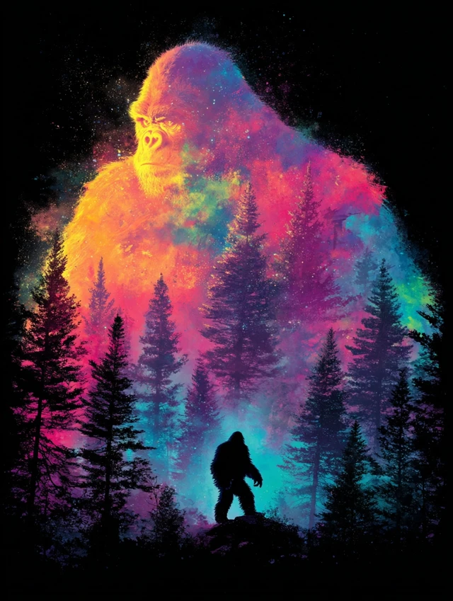 Bigfoot in the Jungle Colorful Illustration