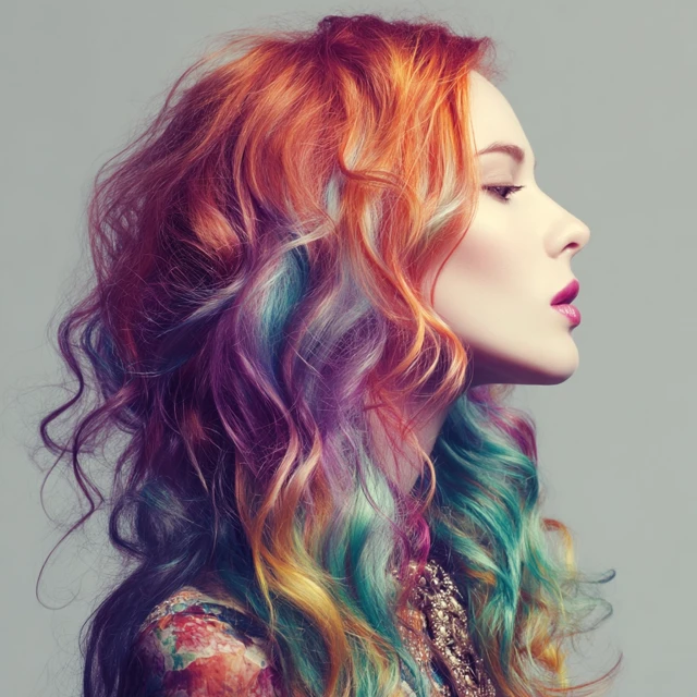 Beautiful Woman with Rainbow Hair Fashion Photo