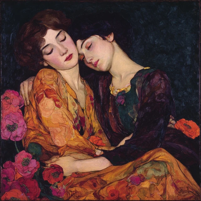 Expressionist Oil Painting Portrait of Two Women