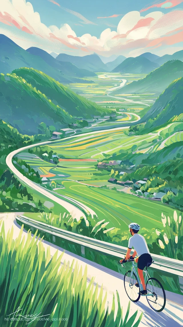 Mountain Cyclist Cycling Through Summer Fields