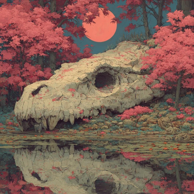 Skull in a Forest Artistic Illustration
