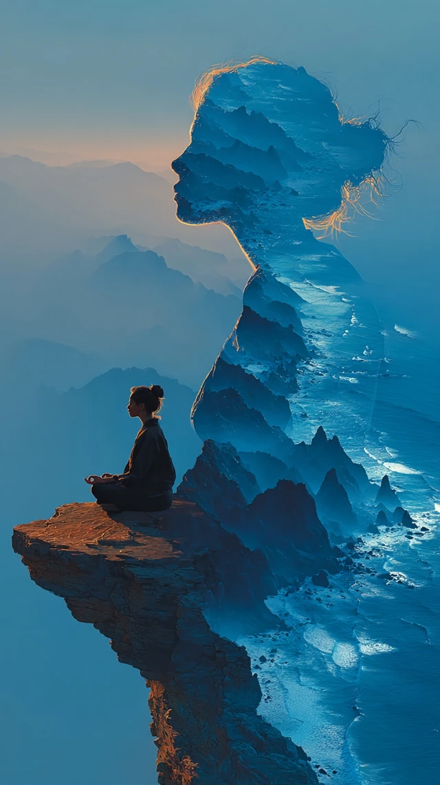 Meditation on a Cliff Digital Painting Surreal