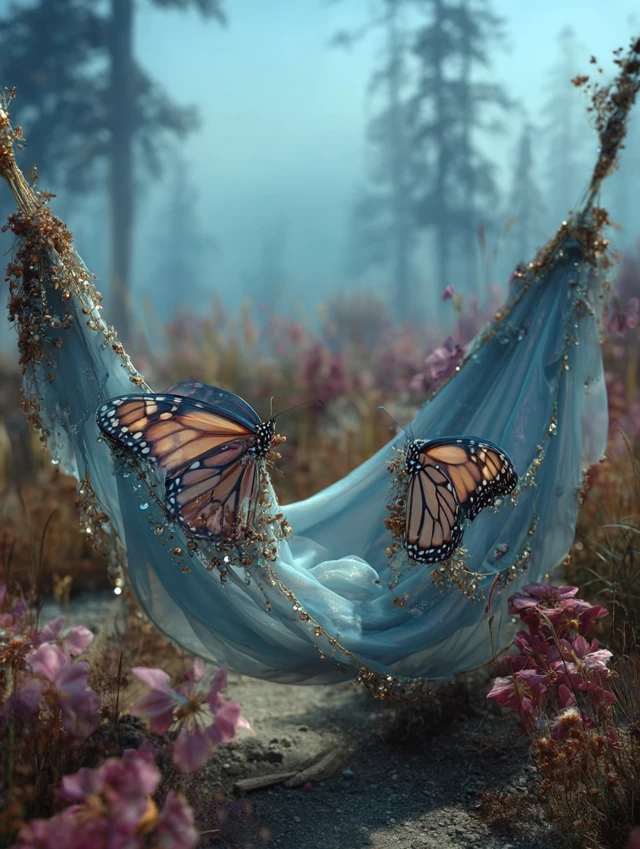 Butterflies and Hammocks Dreamlike Landscape