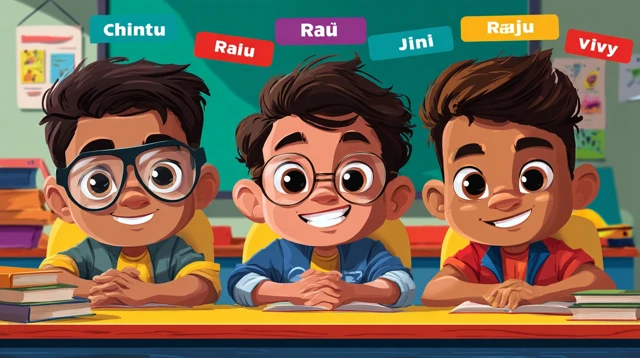 Classroom Friends: Chintu Raju Vijay in Colorful Illustration