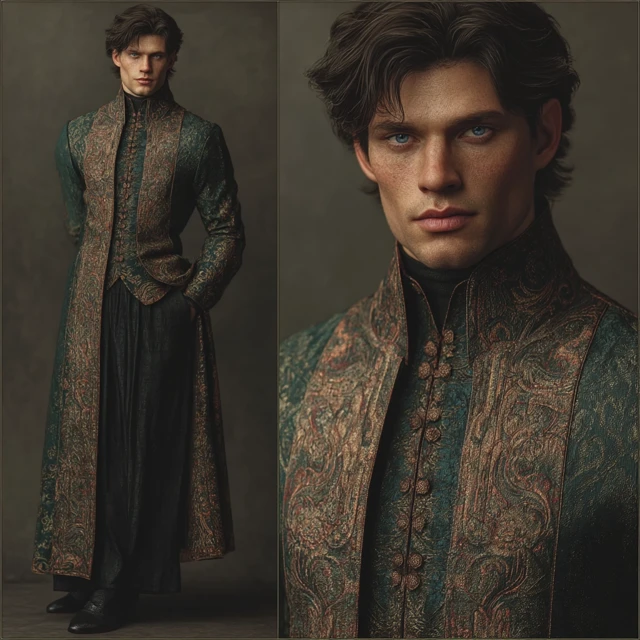 Elegant Man in Jacquard Robe Hyper Realistic