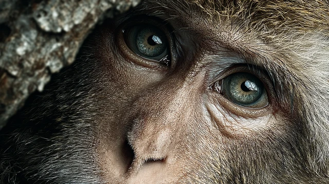 Monkey Portrait Eyes Filled With Fear and Confusion