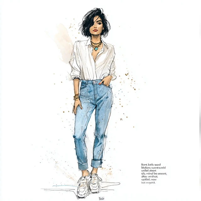 Fashion Illustration Watercolor and Ink Chic Modern Woman