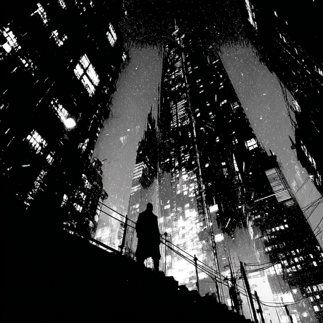 Cyberpunk London in Black and White Minimalism