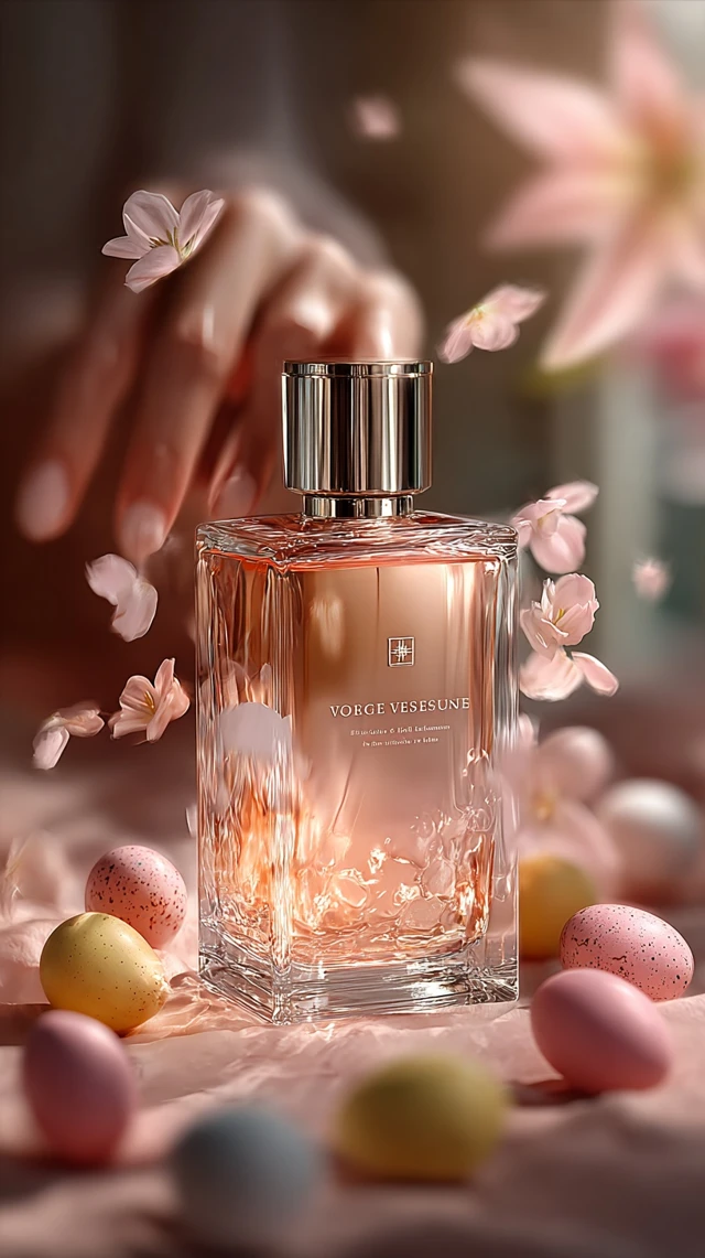 Luxury Perfume Bottle Easter Eggs Floral Ad