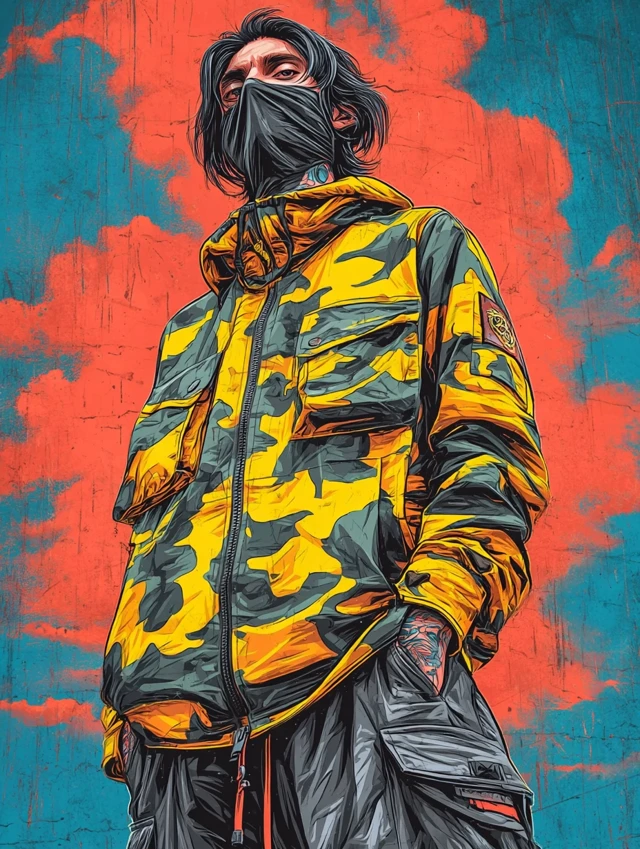 Male Portrait in Camo Jacket Urban Illustration