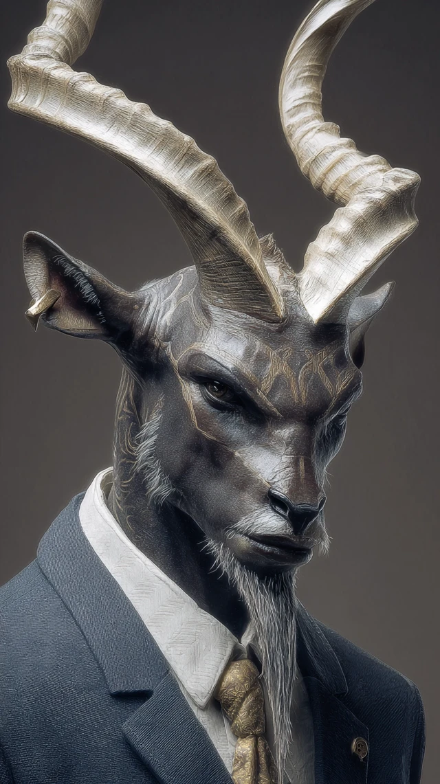 Gazelle Humanoid in Suit Intensely Biting Lip
