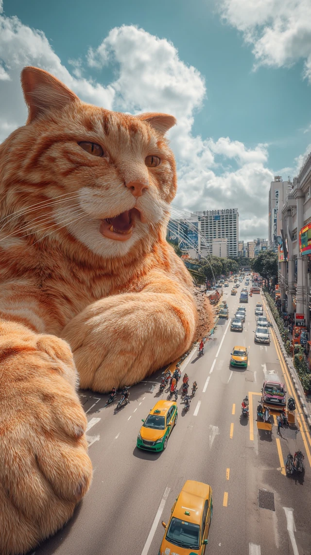 Giant Cat Lounging in Singapore Surreal Photo