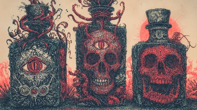 Dark Surreal Alcohol Bottles Art by Stephane Blanquet