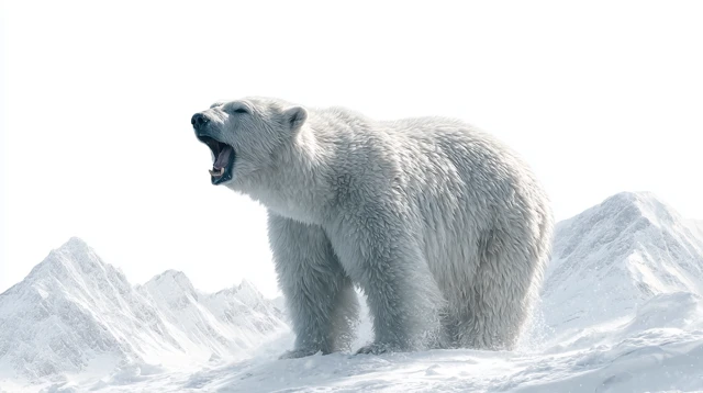 Roaring Polar Bear in Snowy Mountains