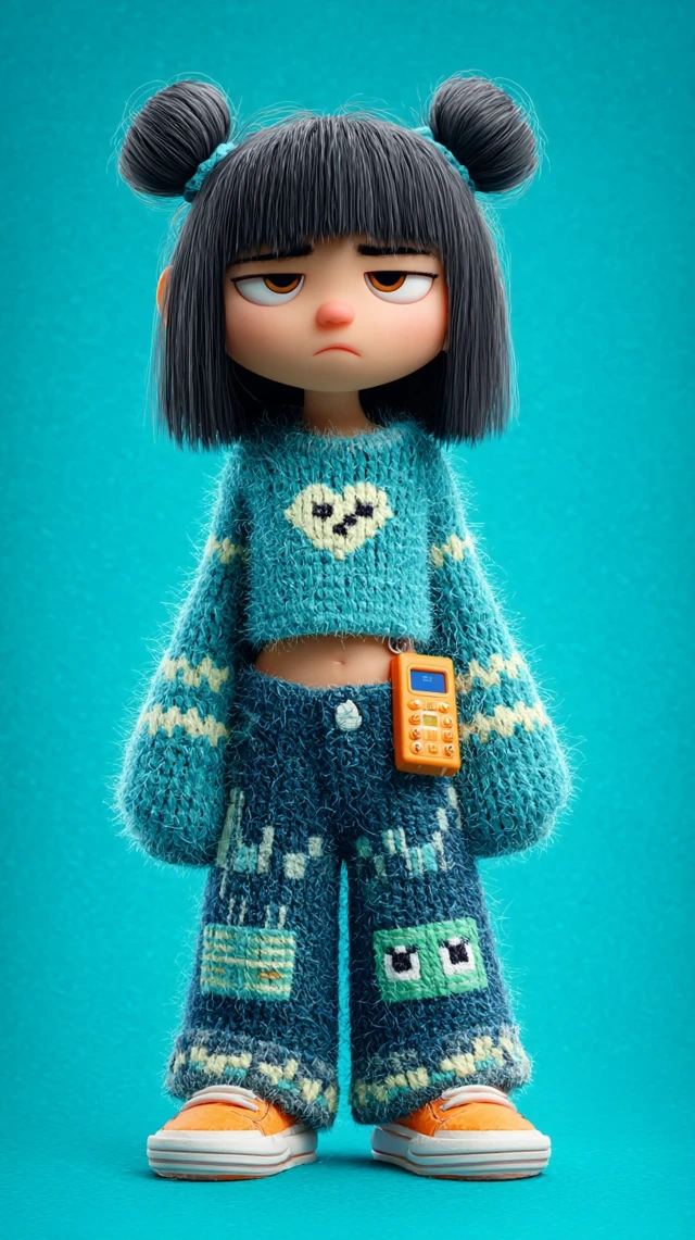 Pixar Y2K Girl in Fleece: Adorable 3D Render