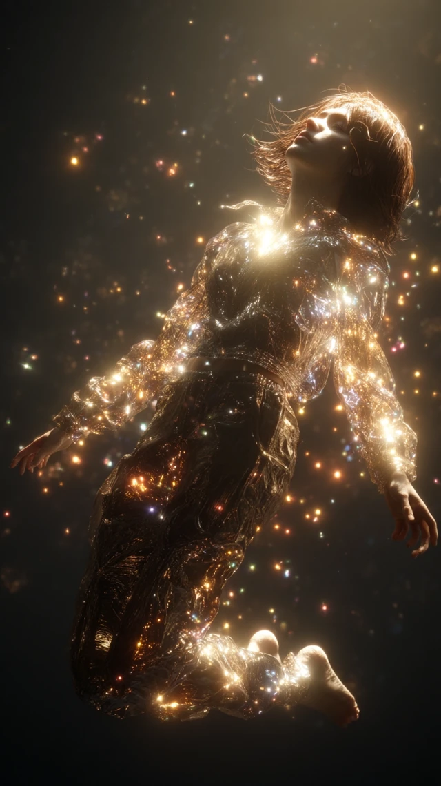 Glowing Woman in Space Futuristic Outfit