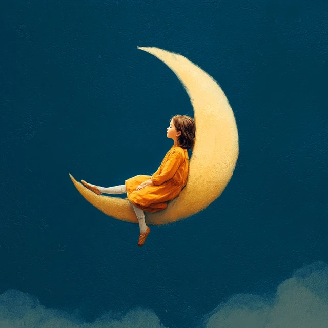 Girl on the Moon Peaceful and Beautiful Illustration