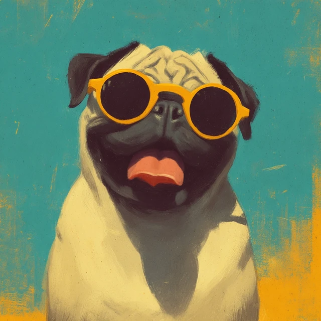 Happy Pug in Sunglasses Art Print