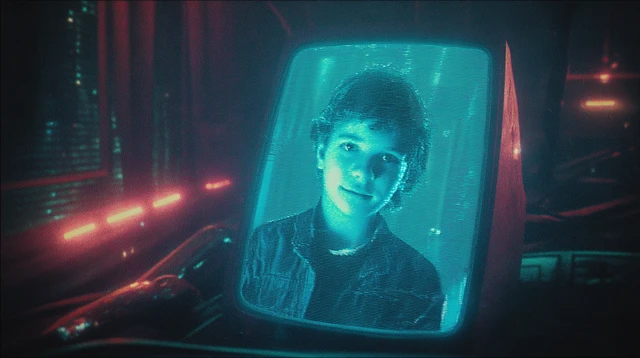 80s Cyberpunk VHS Screen Grab Hologram Portrait