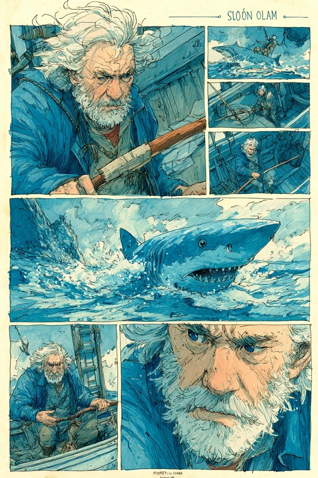 The Old Man and the Sea Comic Storyboard Illustration