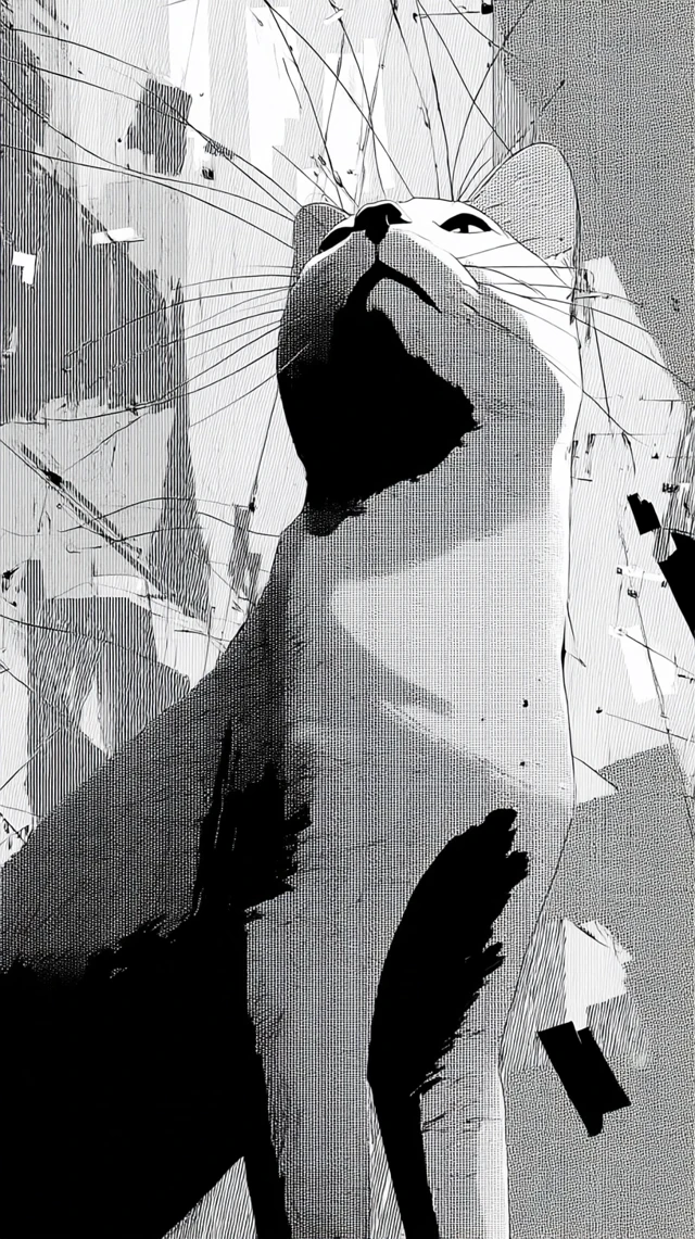 Epic Manga Cat Black and White Illustration